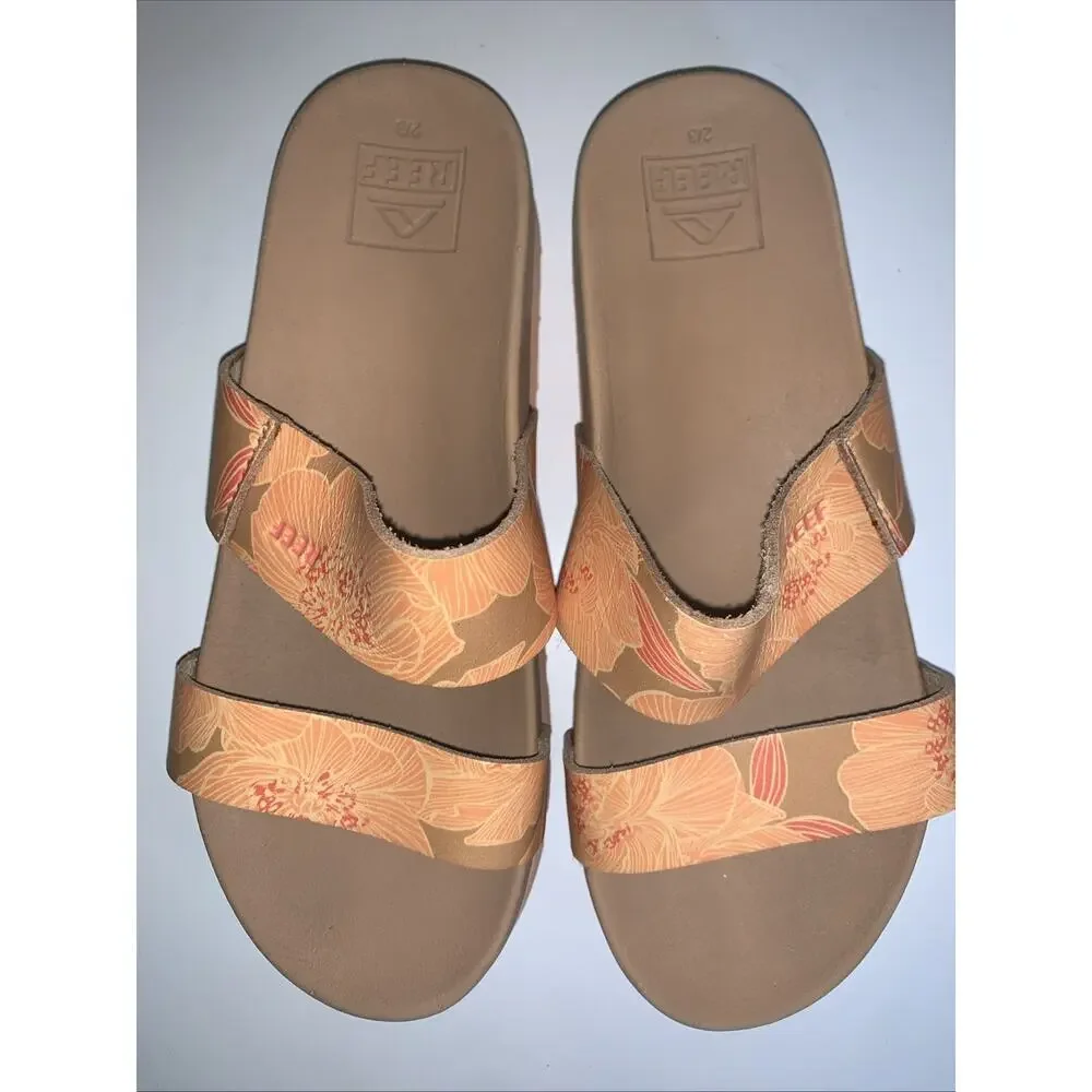 Reef Cushion Court Sandals Kids 2/3 Brown Floral Comfort Slides